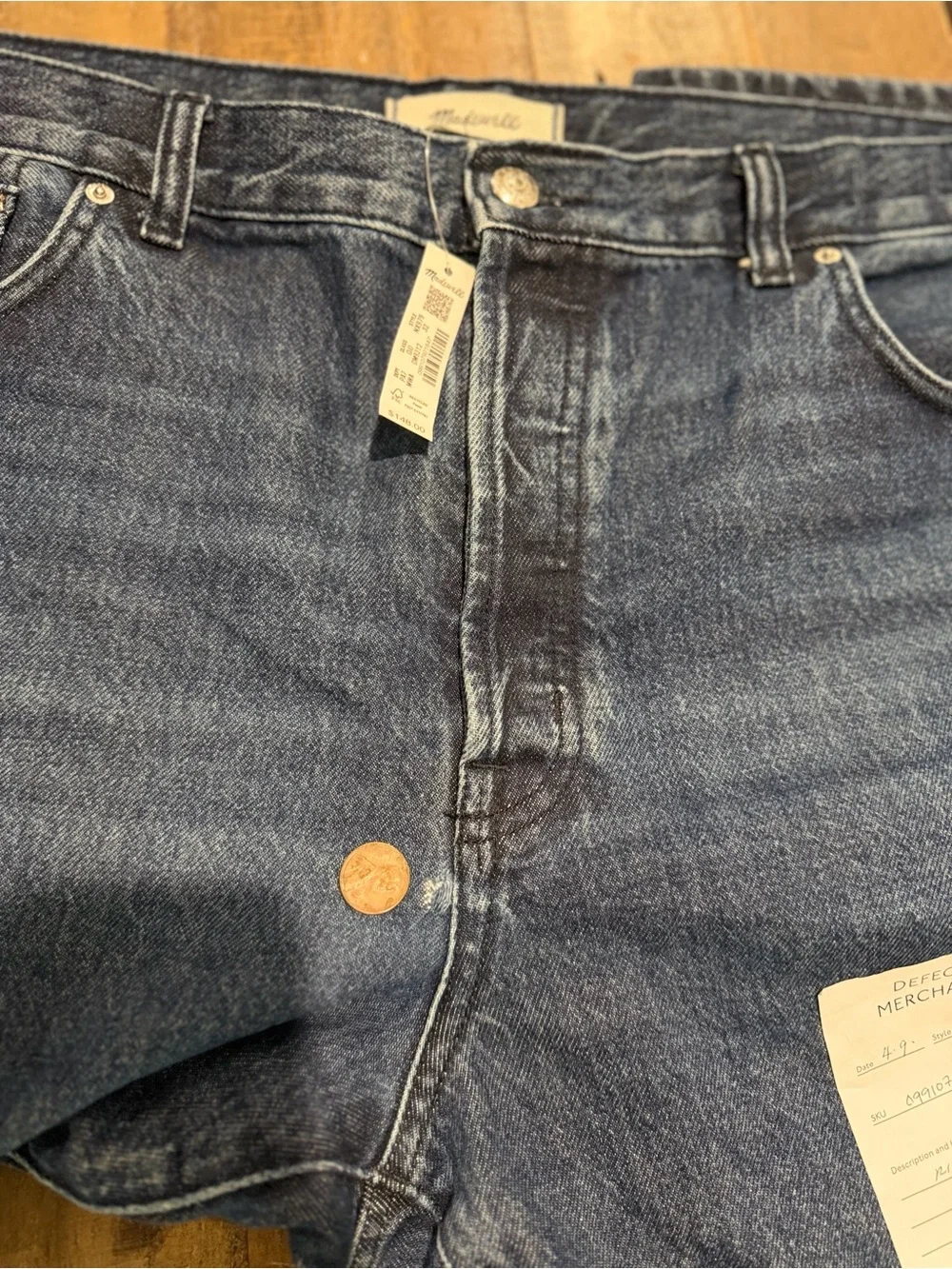 Madewell Pieced Barrel-Leg Jeans Rigid Cotton Blue Denim Mckinney Wash Sz.26 FLA